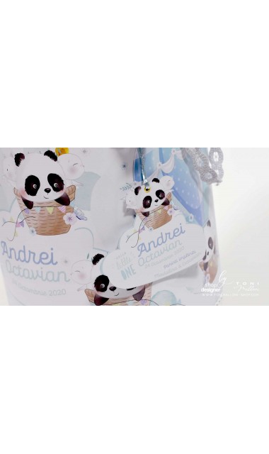 Trusou de botez cu ursuletul Panda ursul polar si baloane de aer cald Panda 6